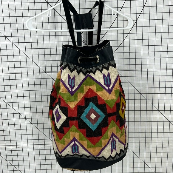 Rey Wear vintage  Aztec Handmade Wool Leather sling / Backpack